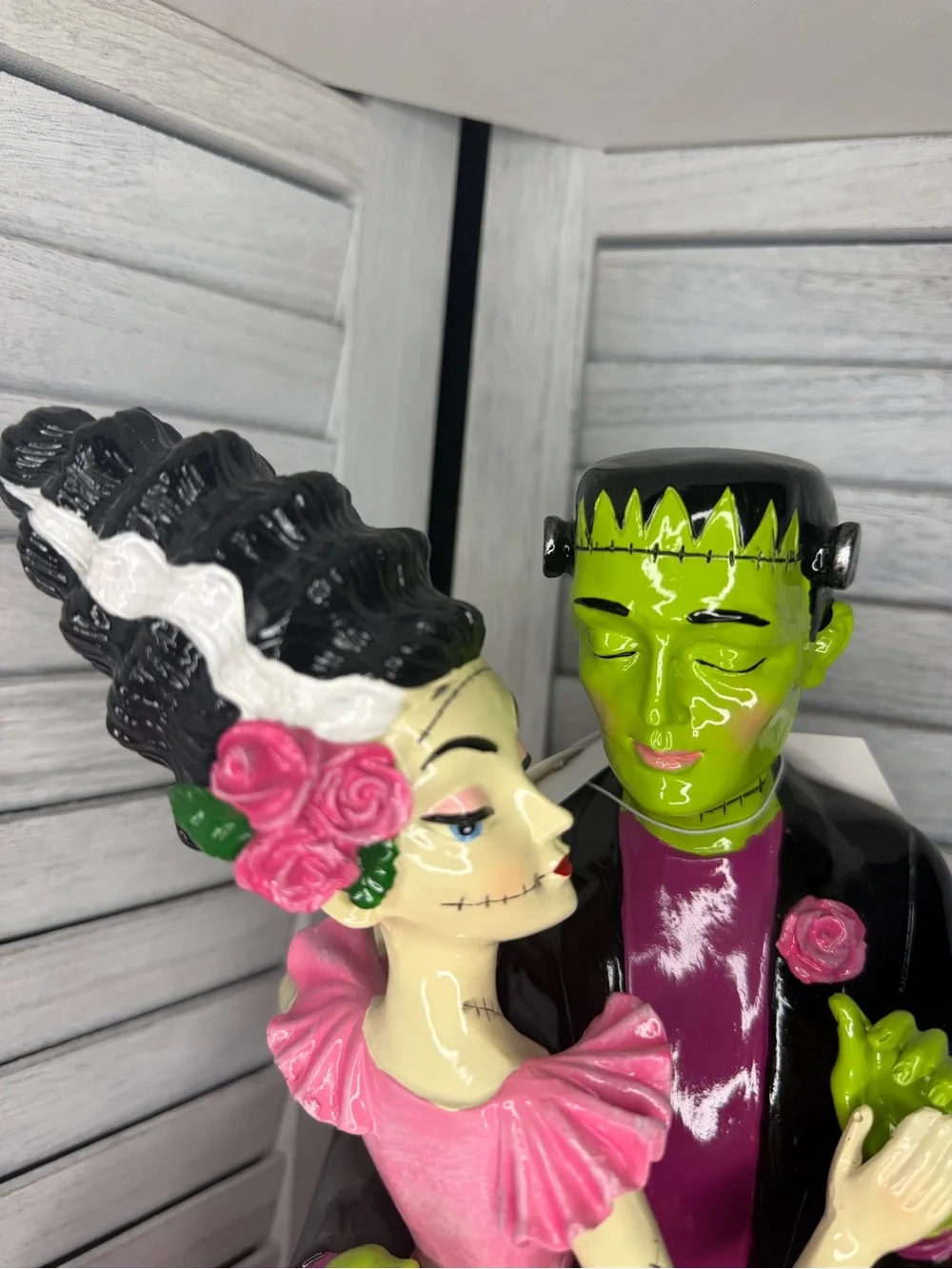 Dancing Pink Bride and Frankenstein Groom Figurine - Halloween Decor